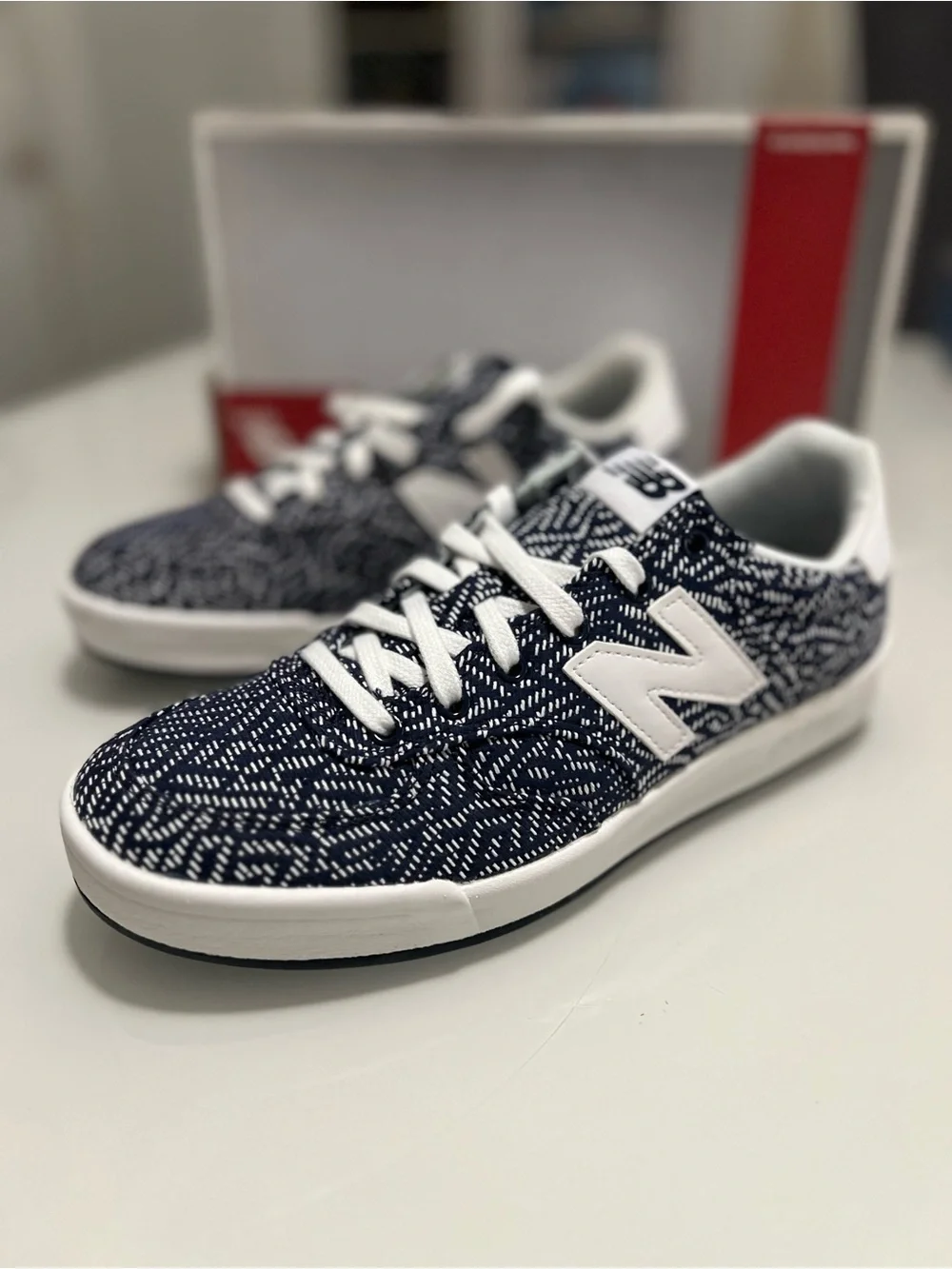 New Balance Navy & White Patterned Lace-Up Sneakers